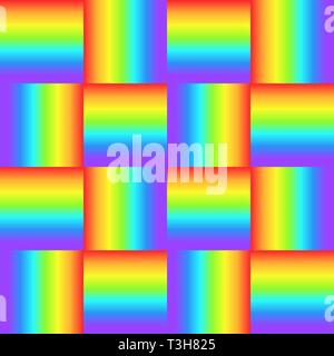 Geometrische nahtlose Muster mit mehrfarbigen Farbverlauf Quadrate, regenbogen farbe geflochtenen Ornament, Prism grafische Textur. Dekorative hell karierten zurück Stock Vektor