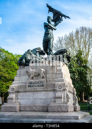 Popolano Kriegerdenkmal Bologna Italien - Memoria Statue, die Toten vom 8. August 1848 Kampf um die Unabhängigkeit gegen die österreichische Armee. Stockfoto