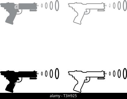 Space Blaster Kinder Spielzeug futuristische Waffe Space Gun Shooting blaster wave Icon Set schwarz Grau Farbe Vektor-illustration Flat Style simple Image Stock Vektor
