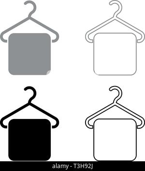Handtuch an Handtuch hanger Kleiderbügel Kleiderbügel mit hängenden Handtuch Icon Set schwarz Grau Farbe Vektor-illustration Flat Style simple Image Stock Vektor