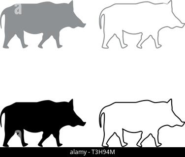 Wildschwein Wildschwein Schwein Warzenschwein Icon Set schwarz Grau Farbe Vektor-illustration Flat Style simple Image Stock Vektor