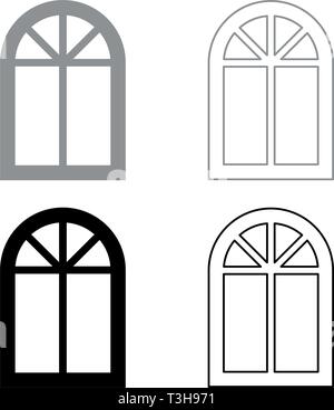 Fensterrahmen semi-Runde am oberen Bogen Fenster Icon Set schwarz Grau Farbe Vektor-illustration Flat Style simple Image Stock Vektor