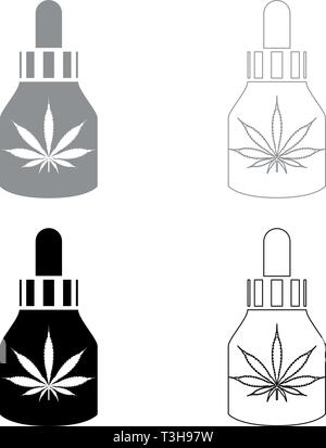 Marihuana Medizin Öl zu Marihuana CBD Cannabis farm Kolben Icon Set schwarz Grau Farbe Vektor-illustration Flat Style simple Image Stock Vektor