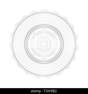 3D-wire-frame Modell des Traktors Reifen auf weißem Hintergrund Stockfoto