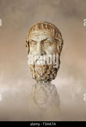 Römischen Marmorskulptur Büste von Sophokles, Farnese Typ, 1. Jahrhundert Anzeigenkopie aus einer ursprünglichen 4. Jahrhundert v. Chr. Hellanistic griechischen original, Inv 6413, Muse Stockfoto