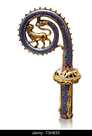 Mittelalterliche emailliert Crosier mit ein Löwe und Schlange, circa 12. Jahrhundert aus Limoges, Emaille auf Gold. AD. Inv OA 6446, Louvre, Paris. Stockfoto