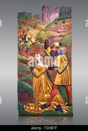 Gemalten Tafeln des Martyriums des hl. Katharina gemalt im Jahre 1524 von Hans Gieng von Fribourg. Von der Kirche von Ependes in der Nähe von Fribourg, Schweiz. Stockfoto