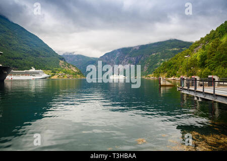 Geiranger, die schönsten Fjord der Welt, Norwegen. UNESCO-Weltkulturerbe. Stockfoto