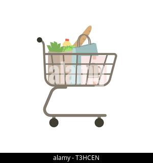 Einkaufswagen voll mit Tasche und Karton. Stock Vektor