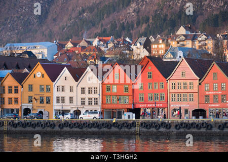 Bunte Kaufleute Häuser Bryggen in Bergen Norwegen Stockfoto