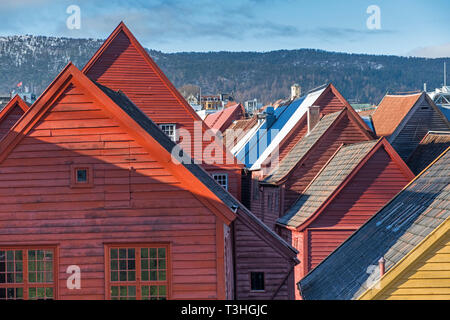 Alte Holzhäuser Bryggen in Bergen Norwegen Stockfoto