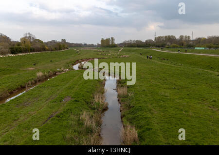 Ansicht der Herzöge Wiese aus Trews Weir Bridge, Exeter, Großbritannien Stockfoto