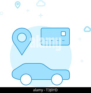 Car Sharing, Autovermietung Flachbild Vektor Icon. Stadt, Urban, öffentlichen Verkehrsmitteln Abbildung. Licht Flat Style. Blue Monochrome Design. Editierbare Schlaganfall. Trennvorrichtungseinstellungen vornehmen Stock Vektor