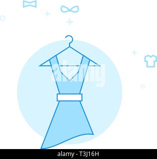 Damen Kleid auf einem Kleiderbügel flache Vektor Icon. Kleidung oder Kleider, Illustration tragen. Licht Flat Style. Blue Monochrome Design. Editierbare Schlaganfall. Einstellen Stock Vektor