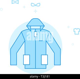 Hoodie oder Wintermantel Flachbild Vektor Icon. Kleidung oder Kleider, Illustration tragen. Licht Flat Style. Blue Monochrome Design. Editierbare Schlaganfall. Leitung einstellen Stock Vektor