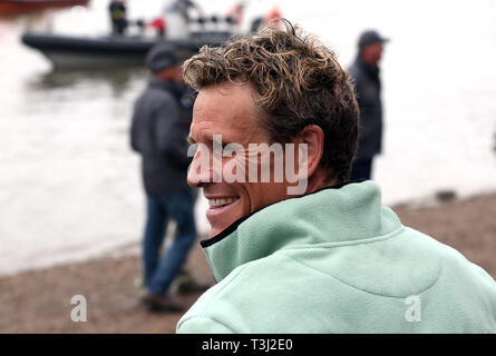 James Cracknell von Cambridge nach dem Gewinn der Männer Boot Rennen auf der Themse, London. Stockfoto