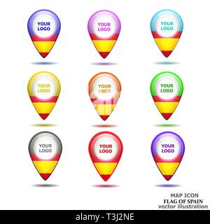 Helles Symbol Karte mit Karte von Spanien. Symbol für Einsatzort Vektor. Vector Illustration Stock Vektor