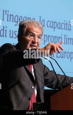 Modena, Italien, April 2019 - Romano Prodi, öffentliche Konferenz über die Zukunft der Europäischen Union Stockfoto