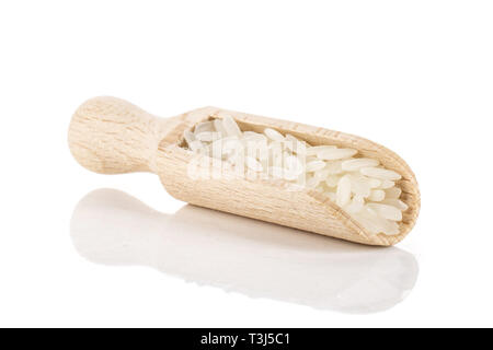 Menge ganze White Jasmine Reiskörnern isoliert auf weißem Hintergrund Stockfoto