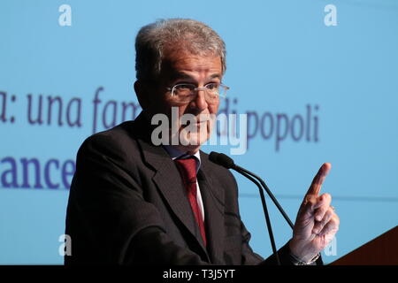 Modena, Italien, April 2019 - Romano Prodi, öffentliche Konferenz über die Zukunft der Europäischen Union Stockfoto