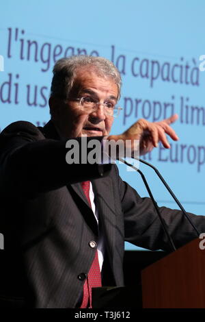 Modena, Italien, April 2019 - Romano Prodi, öffentliche Konferenz über die Zukunft der Europäischen Union Stockfoto