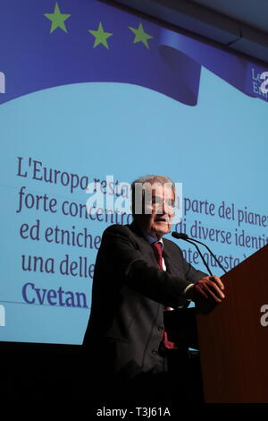 Modena, Italien, April 2019 - Romano Prodi, öffentliche Konferenz über die Zukunft der Europäischen Union Stockfoto