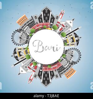 Bari Italien City Skyline mit grauen Gebäude, blauer Himmel und Kopieren. Vector Illustration. Business Travel und Tourismus Konzept. Stock Vektor