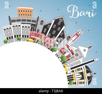Bari Italien City Skyline mit grauen Gebäude, blauer Himmel und Kopieren. Vector Illustration. Business Travel und Tourismus Konzept. Stock Vektor