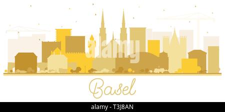 Basel, Schweiz Skyline der Stadt Silhouette mit goldenen Gebäude isoliert auf Weiss. Vector Illustration. Business Travel und Tourismus Konzept. Stock Vektor