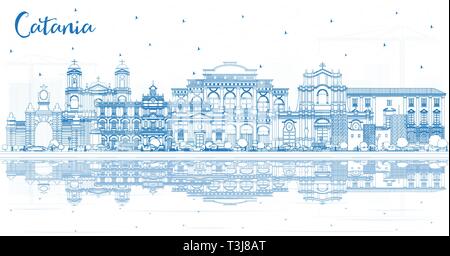 Übersicht Catania Italien Skyline der Stadt mit blauen Gebäude und Reflexionen. Vector Illustration. Business Travel und Tourismus Konzept. Stock Vektor