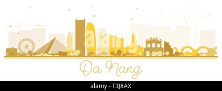 Da Nang Vietnam Skyline der Stadt Silhouette mit goldenen Gebäude isoliert auf Weiss. Vector Illustration. Business Travel und Tourismus Konzept. Stock Vektor