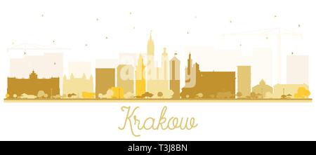 Krakau Polen Skyline der Stadt Silhouette mit goldenen Gebäude isoliert auf Weiss. Vector Illustration. Business Travel und Tourismus Konzept. Stock Vektor