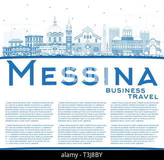 Überblick Messina Sizilien Italien Skyline der Stadt mit blauen Gebäude und Kopieren. Vector Illustration. Business Travel und Konzept. Stock Vektor