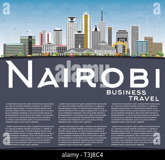 Nairobi Kenia Skyline der Stadt mit Gebäuden, blauer Himmel und Kopieren. Vector Illustration. Business Travel und Konzept mit moderner Architektur. Stock Vektor