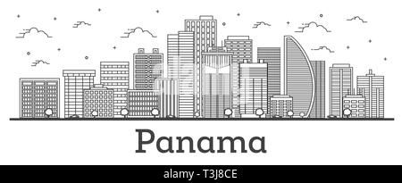 Umrisse Panama City Skyline mit modernen Gebäuden isoliert auf Weiss. Vector Illustration. Panama Stadt mit Sehenswürdigkeiten. Stock Vektor