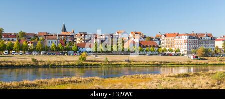 Stadt Blick über die Elbe, von Promnitz, Riesa, Sachsen, Deutschland Stockfoto