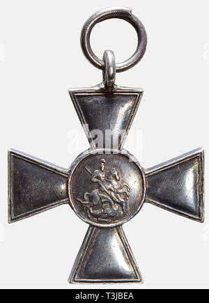 Ein Kreuz von St. George, für die preußischen Truppen in Russland, 1839. Keine Klasse. Silber, Rückseite mit zaristischen Chiffre 'ICH' (für Alexander I) und gestempelt Träger die Nummer '2315'. Die vertikale Öse zum Zeitpunkt der Verwendung auf Verschleiß auf einer Medaillen Verschluss verändert. Der 4.500 Stück hergestellt, 4,264 waren wirklich ausgezeichnet. Sehr selten. historischen, historische, 19. Jahrhundert, Medaille, Orden, Ehrenzeichen, Medaillen, Orden, Ehrenzeichen, Abzeichen der Ehre, Ehrenzeichen, Abzeichen der Ehre, Objekt, Objekte, Stills, Clipping, Clippings, Ausschneiden, Ausschnitten, Additional-Rights - Clearance-Info - Not-Available Stockfoto