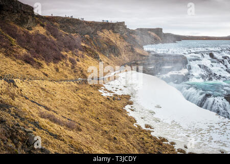Gullfoss Wasserfall im winter Stockfoto