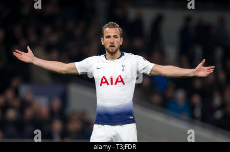 London, Großbritannien. 09 Apr, 2019. Harry Kane der Sporen während der UEFA Champions League 1 bein Übereinstimmung zwischen den Tottenham Hotspur und Manchester City an der Tottenham Hotspur Stadion, London, England am 9. April 2019. Foto von Andy Rowland. Credit: PRiME Media Images/Alamy leben Nachrichten Stockfoto