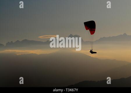 Paragliding, auf den PfÃ¤nder über Bregenz, im Hintergrund der Säntis massiv, Vorarlberg, Österreich, Europa Stockfoto