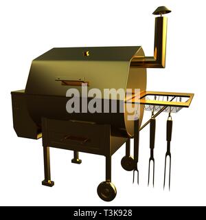 Gold BBQ-Grill. 3D-Darstellung Stockfoto