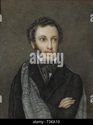 Porträt des Dichters Alexander Sergejewitsch Puschkin (1799-1837), im ersten Quartal des 19. Cen.. Schöpfer: Anonym. Stockfoto