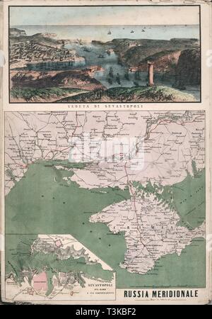 Karte des südlichen Russland mit Blick auf die Bucht von Sewastopol und ihrer Befestigungsanlagen, 1853. Schöpfer: Civelli, Giuseppe (1816-1882). Stockfoto