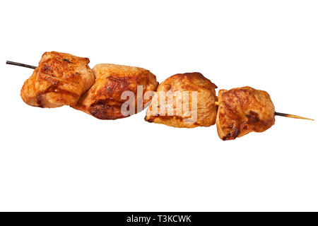 Schweinefleisch Shish Kebab auf weißem Hintergrund Stockfoto