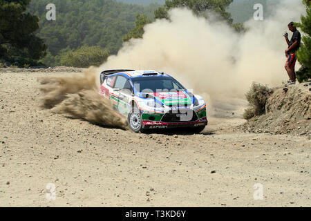 2011 Rallye Akropolis, spezielle Stufe 16 (aghii Theodori 2). Mikko Hirvonen und Jarmo Lehtinen, Ford Fiesta RS WRC (3.) Stockfoto