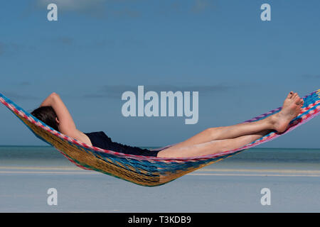 Holbox Island Pier palapa Sunset Beach in Mexiko Quintana Roo, Meer Stockfoto