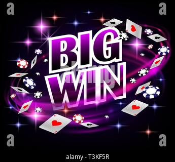 Biw Win Casino Gambling poker Design. Poker Banner mit Chips und Karten spielen. Online Casino Banner dunklen Hintergrund. Vector Illustration. Stock Vektor