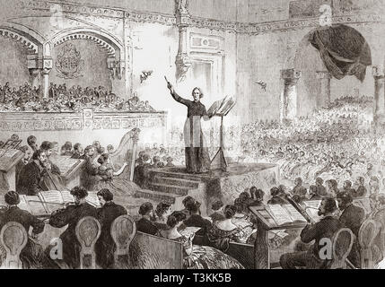 Franz Liszt, der die Leistung seines neuen Oratorium, die Legende von St. Elizabeth, in Pest, Ungarn im Jahre 1865. Franz Liszt, 1811 - 1886. Ungarische Komponist, virtuoser Pianist, Dirigent, Musiklehrer, Arrangeur, Organist, Schriftsteller, Philanthrop, Ungarischen nationalistischen und ein Franziskaner tertiär. Von der Illustrated London News, veröffentlicht 1865. Stockfoto