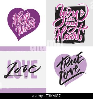 Satz von handschriftlichen Liebe Kalligraphie design Beschriftung für Grußkarte oder Geschenk, t-shirt, Slogan, Grafik drucken Hand liebe Schreiben vector gezeichnet Stock Vektor