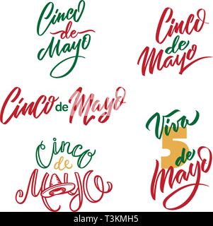 Cinco de Mayo Typografie gesetzt. 5. Mai auf Spanisch Urlaub vektor Kalligraphie. Cinco de Mayo holiday Banner. Mexikanische Feiertag Schriftzug auf dem isolierten Stock Vektor